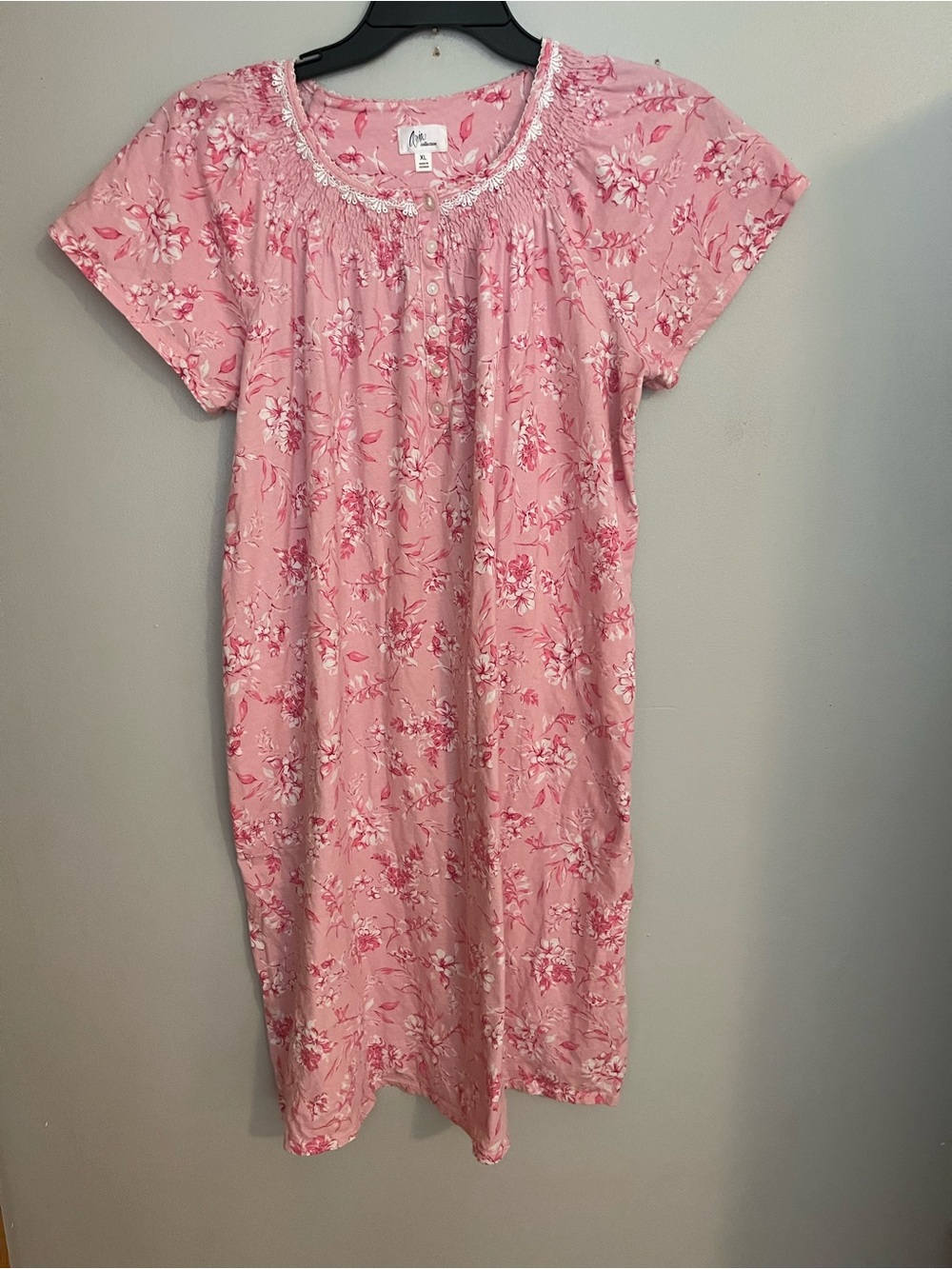 Aria Pink Floral Short Sleeve Nightgown with Lace Trim